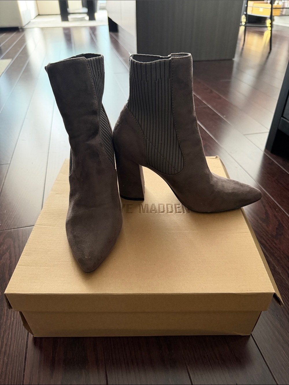 Steve Madden Taupe Suede Pointed Sock Booties